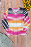 Casual Striped Contrast V Neck Plus Size Tops