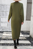 Elegant Solid Buckle O Neck Long Sleeve Dresses