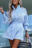 Casual Solid Buckle Mandarin Collar Long Sleeve Two Pieces