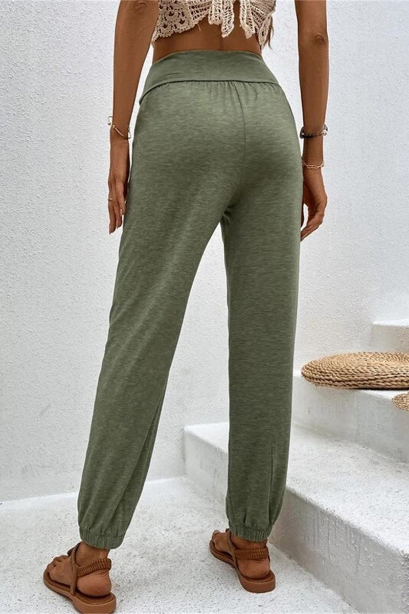 Casual Solid Pocket Loose High Waist Pencil Solid Color Bottoms