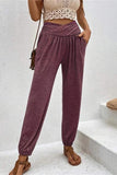 Casual Solid Pocket Loose High Waist Pencil Solid Color Bottoms