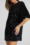 Casual Patchwork Sequins Frenulum Backless O Neck Dresses