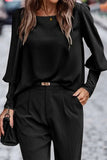 Elegant Solid Buttons O Neck Tops