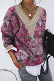 Casual Print Patchwork V Neck Tops