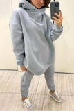 Casual Solid Pocket Hooded Collar Long Sleeve Two Pieces