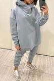 Casual Solid Pocket Hooded Collar Long Sleeve Two Pieces