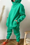 Casual Solid Pocket Hooded Collar Long Sleeve Two Pieces