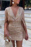 Sexy Solid Patchwork V Neck Wrapped Skirt Dresses