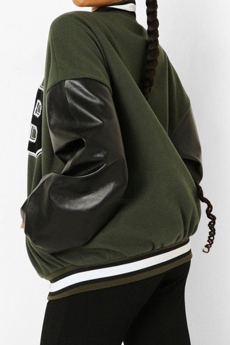 Street Letter Embroidered O Neck Outerwear