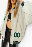Street Letter Embroidered O Neck Outerwear