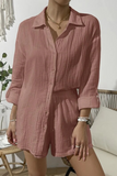 Casual Simplicity Solid Fold Turndown Collar Long Sleeve Two Pieces