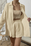 Casual Simplicity Solid Fold Turndown Collar Long Sleeve Two Pieces