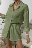 Casual Simplicity Solid Fold Turndown Collar Long Sleeve Two Pieces
