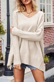 Casual Simplicity Solid Slit V Neck Tops(5 Colors)
