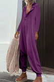 Casual Solid Buttons Hooded Collar Loose Jumpsuits(8 Colors)
