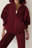 Casual Solid Zipper Hooded Collar Long Sleeve Two Pieces(5 Colors)