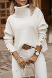 Casual Solid Buttons Turtleneck Tops(3 Colors)