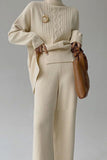 Casual Solid Slit Turtleneck Long Sleeve Two Pieces(8 Colors)