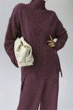 Casual Solid Slit Turtleneck Long Sleeve Two Pieces(8 Colors)