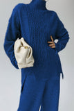 Casual Solid Slit Turtleneck Long Sleeve Two Pieces(8 Colors)