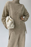 Casual Solid Slit Turtleneck Long Sleeve Two Pieces(8 Colors)