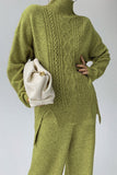 Casual Solid Slit Turtleneck Long Sleeve Two Pieces(8 Colors)