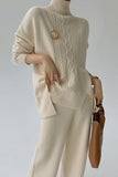 Casual Solid Slit Turtleneck Long Sleeve Two Pieces(8 Colors)