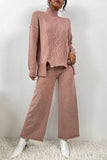 Casual Solid Slit Turtleneck Long Sleeve Two Pieces(8 Colors)