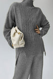 Casual Solid Slit Turtleneck Long Sleeve Two Pieces(8 Colors)