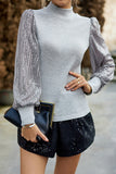 Elegant Solid Sequins Half A Turtleneck Tops(4 Colors)