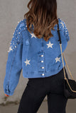 Casual Solid Beading Turndown Collar Long Sleeve Denim Jacket(3 Colors)