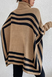 Street Striped Patchwork Pocket Turtleneck Tops