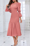 Elegant Solid Fold O Neck Wrapped Skirt Dresses