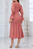 Elegant Solid Fold O Neck Wrapped Skirt Dresses