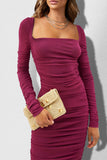 Elegant Solid Fold Square Collar One Step Skirt Dresses(6 Colors)