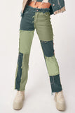 Casual Color Block Patch Contrast Mid Waist Regular Denim Jeans(6 Colors)