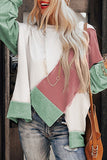 Casual Patchwork Contrast O Neck Tops