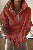 Casual Solid Draw String Zipper Turndown Collar Tops(6 Colors)