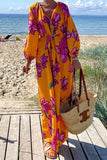 Elegant Vacation Floral Pocket Contrast V Neck A Line Dresses