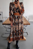 Casual Bohemian Floral Fold V Neck Printed Dresses(4 Colors)
