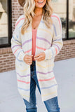 Casual Striped Pocket Contrast Cardigan Collar Outerwear