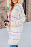 Casual Striped Pocket Contrast Cardigan Collar Outerwear