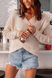 Florcoo Solid Color Knitted V-neck Sweater