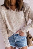 Florcoo Solid Color Knitted V-neck Sweater