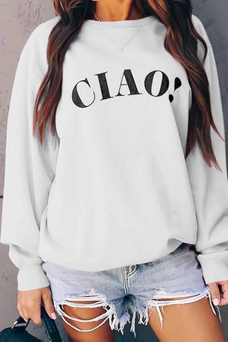 Florcoo Ciao Print Casual Dairy White Tops