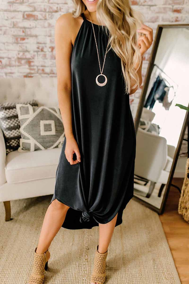 Florcoo Loose Sexy Solid Color Sling Midi Dress