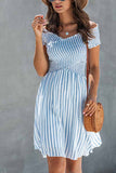 Florcoo Stripe Sexy Off Shoulder Streetwear Short Sleeve Short Dress