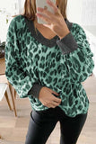 Florcoo V-neck Long Sleeve Leopard Print Pullover Tops