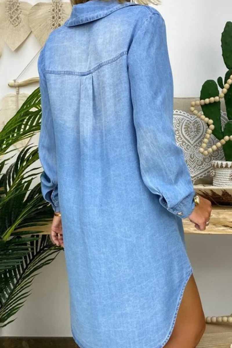 Florcoo Buttoned Pockets Design Denim Dress