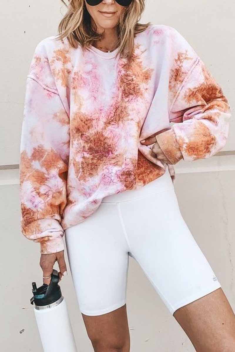 Florcoo Tie-Dye Colorful Long Sleeve Tops